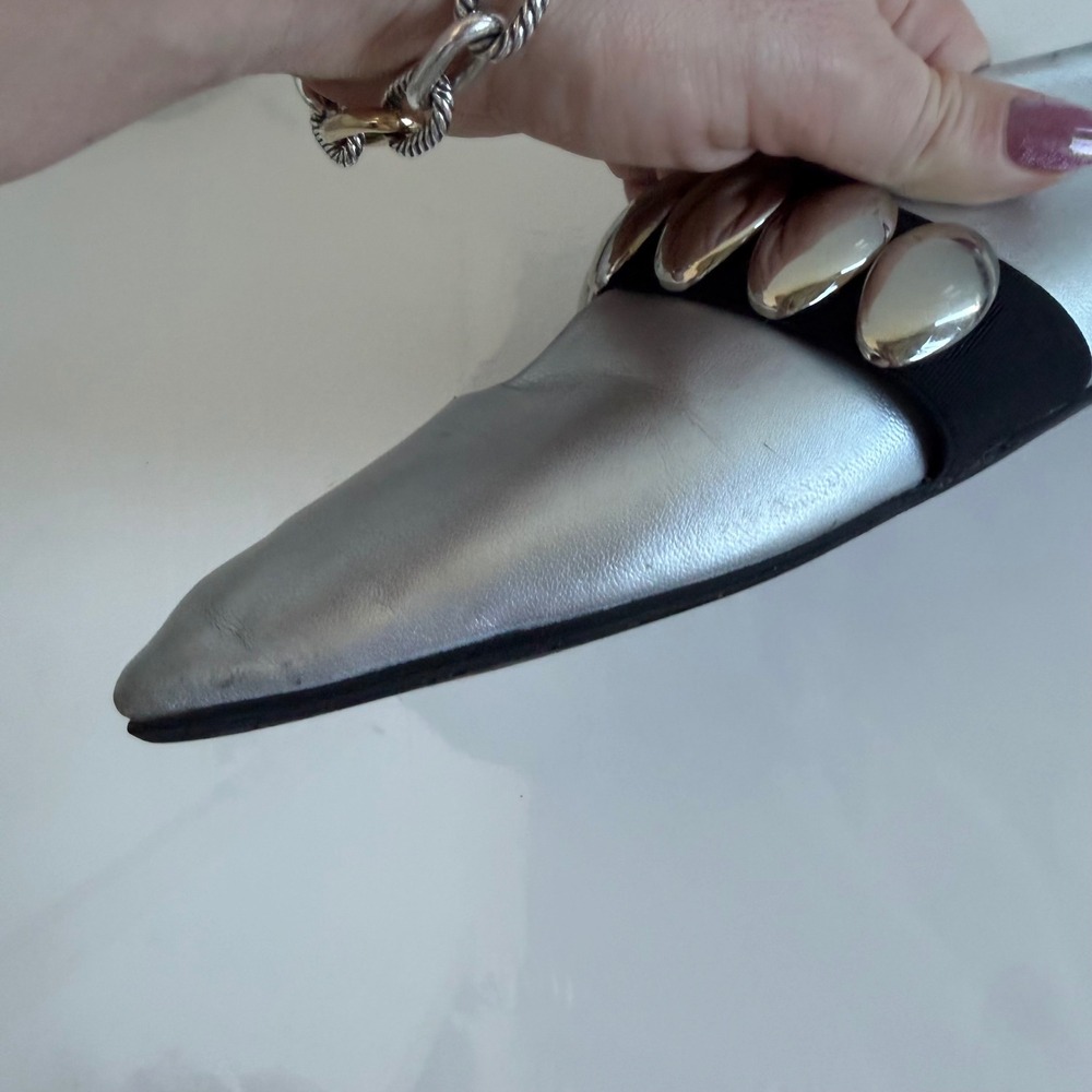 Alaïa Silver Leather Flats with Silver Bead Strap - Picture 9 of 15